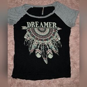 Dreamer Graphic Women's Top - Black and Gray With Jewels